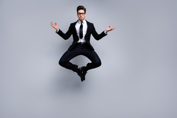 Full length body size view portrait of nice attractive calm guy executive leader expert development...