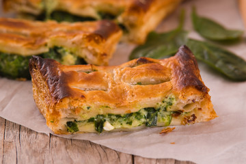 Pie with spinach and ricotta cheese. 
