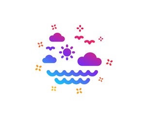 Travel sea icon. Sun, clouds and waves sign. Summer holidays symbol. Dynamic shapes. Gradient design travel sea icon. Classic style. Vector