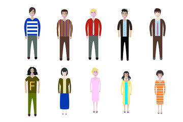 Set of full body diverse business people. Flat icons design white isolated. Vector graphic illustration. Man and woman, Different nationalities characters
