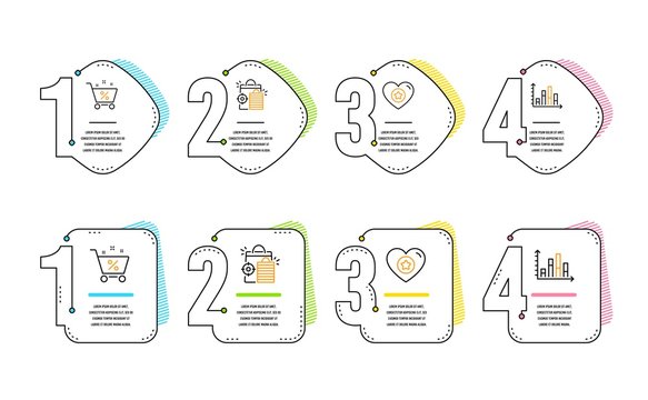 Seo Shopping, Loan Percent And Heart Icons Simple Set. Diagram Graph Sign. Analytics, Shopping Cart, Star Rating. Presentation Chart. Technology Set. Infographic Timeline. Line Seo Shopping Icon