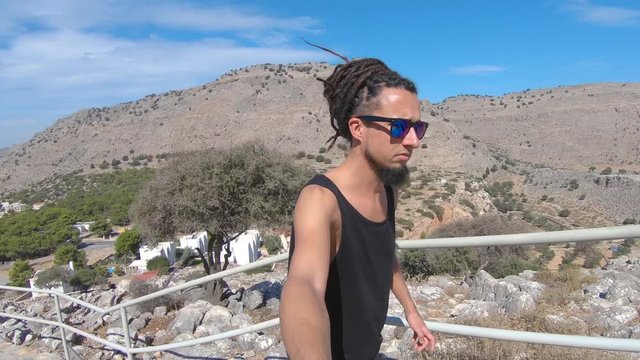 Me hiking an impressive stair set, to have an amazing view to the Mediterranean Sea, Rhodes Greece