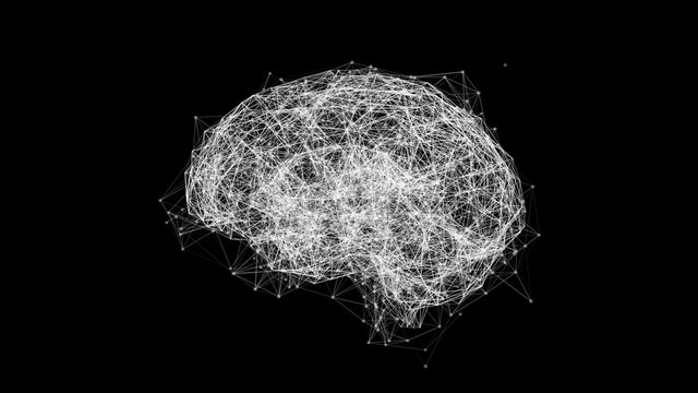 Digital data and network connection of human brain isolated on black background. Artificial intelligence conceptual image 