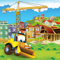Fototapeta na wymiar cartoon scene of construction site for different usage illustration for children