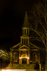 Concord, Massachusetts, USA The First Parish Church at night.