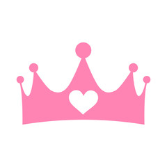 Vector illustration of a pink girly princess crown with the heart emblem isolated on white background. © Ксения Омельченко