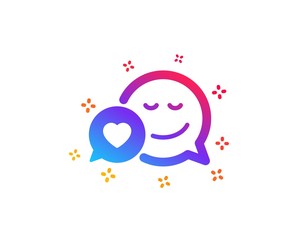 Comic speech bubble with Smile icon. Chat emotion with heart sign. Dynamic shapes. Gradient design dating icon. Classic style. Vector