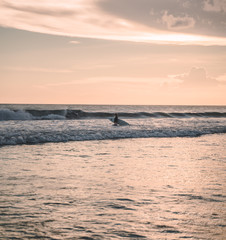 alone surfer at sunset 