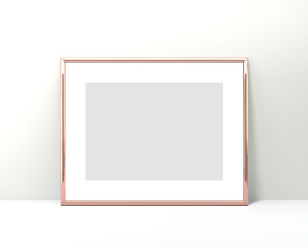 A4 Rose gold frame mockup on a white background. 2x3 Horizontal 3d Rendering