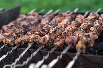 A ready shish kebab from pork on the grill
