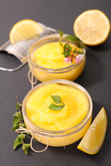 lemon curd, lemon cream in pot