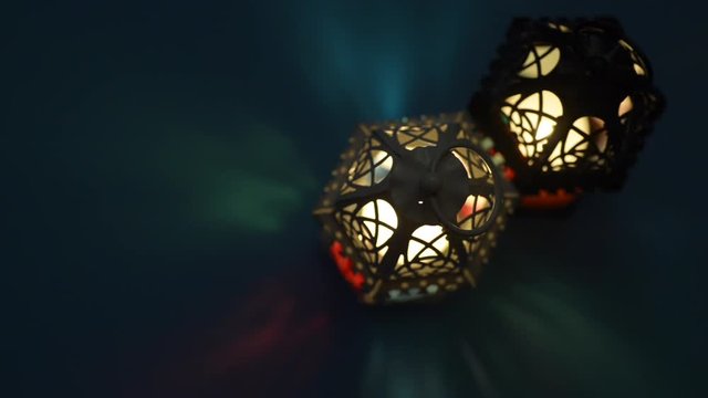 Top view low light static footage of Moroccan lantern.