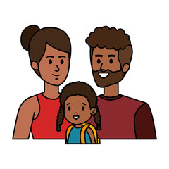 afro parents couple with daughter characters