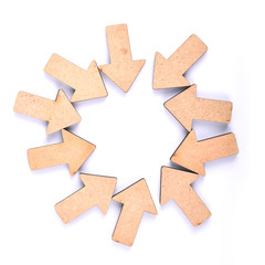  Wooden arrows in different directions are isolated on a white background
