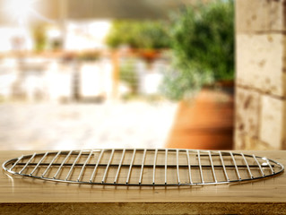 Desk of free space for your decoration and grill time. Summer sunny day 