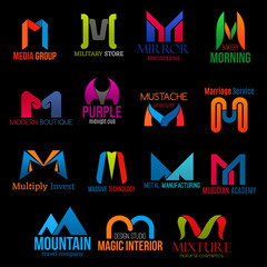 Corporate identity M letter icons creative design