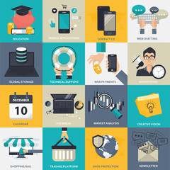 Business, management and technology icon set for websites and mobile applications. Flat vector illustration