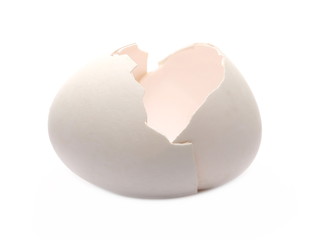 Cracked eggshell isolated on white background