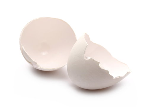 Cracked eggshell isolated on white background