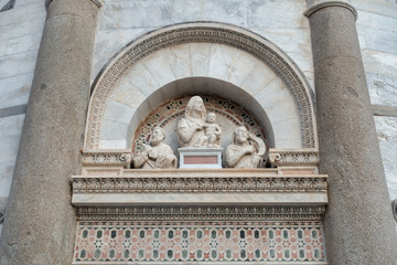 PISA, TUSCANY/ITALY  - APRIL 17 : Exterior view of the Leaning Tower of Pisa Tuscany Italy on April 17, 2019