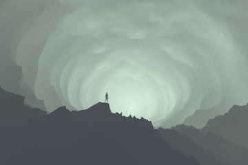 adventurer exploring huge mysterious cave, fantasy 3d illustration © andreiuc88