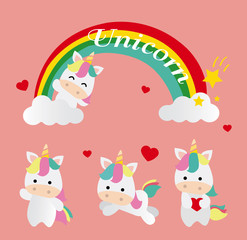 4 cute unicorn and rainbow
