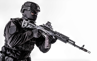 Portrait of police tactical team armed fighter