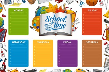 School timetable week schedule, color notes