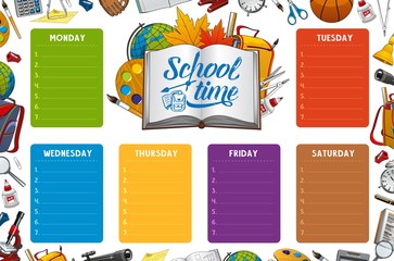 Obraz premium School timetable week schedule, color notes