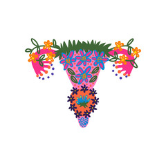 Female Reproductive Organs Made of Blooming Flowers, Woman Health Vector Illustration