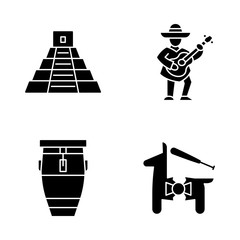 Mexican culture glyph icons set