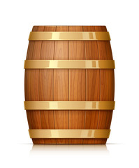 Wooden barrel. Vessel for keeping wine, beer and beverage. Equipment for pub and wine cellar. Whisky keg. Lager oak capacities. Isolated on white background. Eps10 vector illustration.