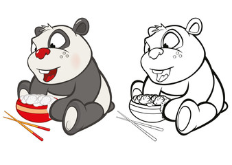 Vector Illustration of a Cute Cartoon Character Panda for you Design and Computer Game. Coloring Book Outline Set 