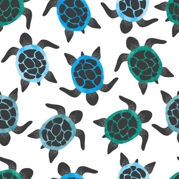 Seamless watercolor turtles pattern. Vector background with tortoises.