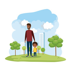 afro father with son in the park scene