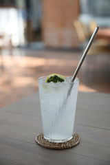 Lemonade , lemon drink with ice on table