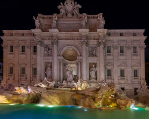 Fototapeta na wymiar Night view of Rome Trevi Fountain (Fontana di Trevi) in Rome, Italy. Trevi is most famous fountain of Rome. Architecture and landmark of Rome,