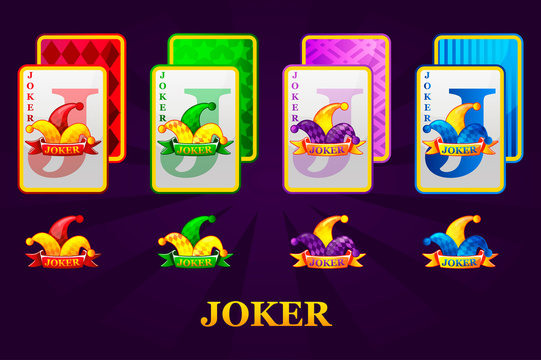 Set of four Jokers playing cards suits for poker and casino. Joker Poker symbols for casino and GUI graphic. Icons on separate layers.