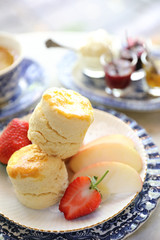 Scones with jam and tea english baked dessert