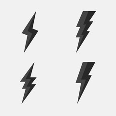 Set of 4 Lightning bolts icons. Thunderbolts icons isolated on white background. Vector design elements