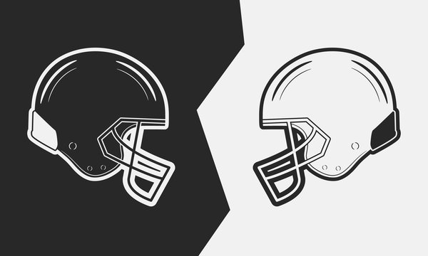 Two American football helmets. Black vs White. Vector illustration.