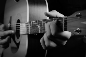 Fototapeta na wymiar Black and white Acoustic guitar