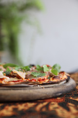 Pizza with ham bacon and vegetable , italian food