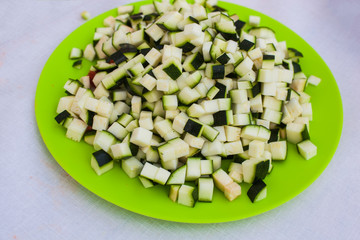 Plate with diced zucchini