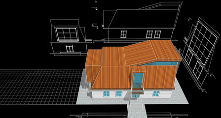 house, architectural project, sketch, 3d illustration © Svjatoslav