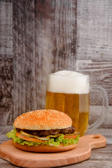 Classic Burger onm wooden background
