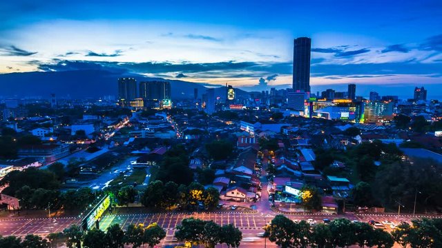 4K Time Lapse view in George Town, Penang during sunset