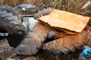 old tire on grass