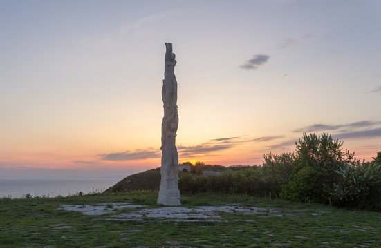 The 40 Maiden Statue at Cape Kaliakra, Bulgaria on sunset in a spring day.