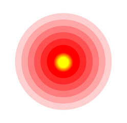 Pain circle red icon for medical painkiller drug medicine. Vector red circles target spot symbol for pill medication design template of body or muscular joint pain and head ache analgetic remedy.